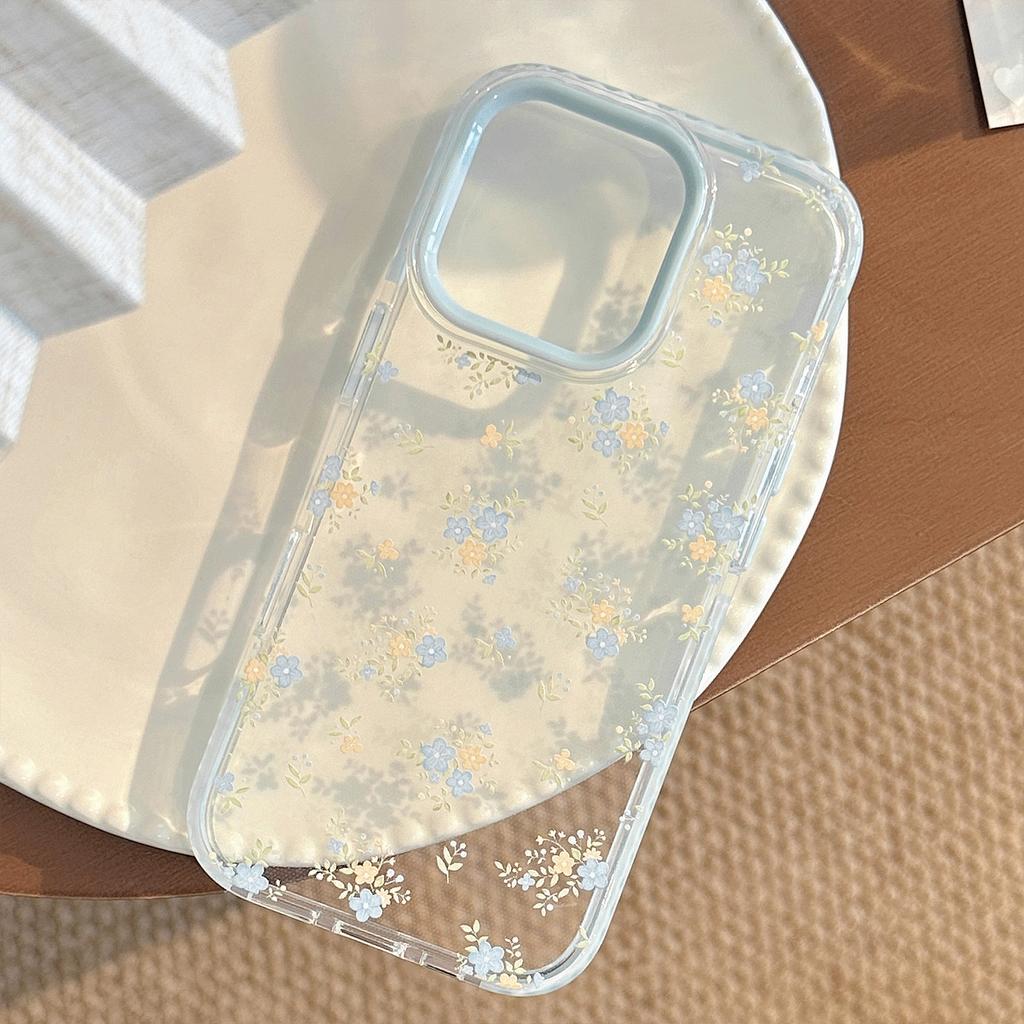 Temperament Blue and Yellow Flowers Suitable for IPhone16promax Apple 15 Mobile Phone Case 14 Small Fresh 13 Transparent 11 Soft