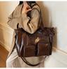 Vintage Washed PU Leather Women's Tote Shoulder Bag Large Capacity Crossbody Bag for Casual Office Use Travel Handbags Pocket