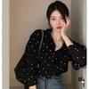 Women Polka Dot Printed Blouse Long Sleeve Loose Turn Down Collar Ladies Shirts