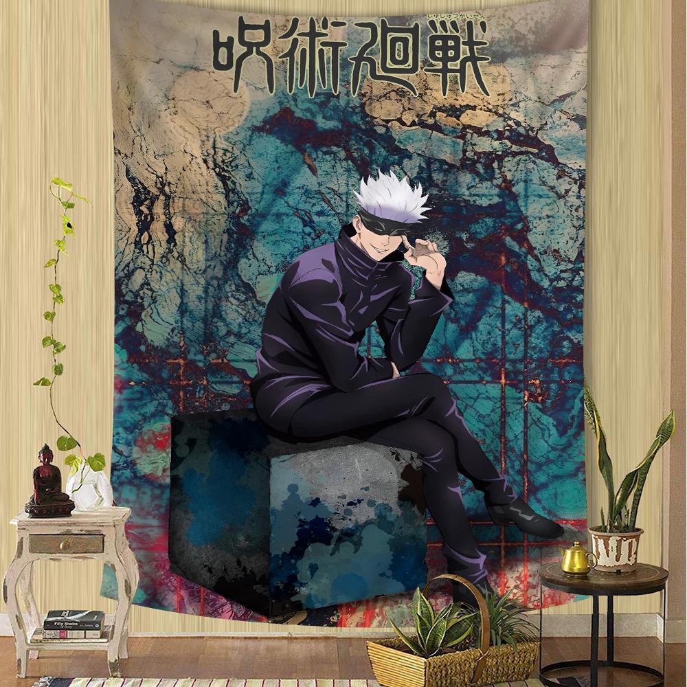 Jujutsu Kaisen Group Battle Wall Tapestry Dynamic Character Art Edgy Room Decor for Shonen Anime Action Manga Fans