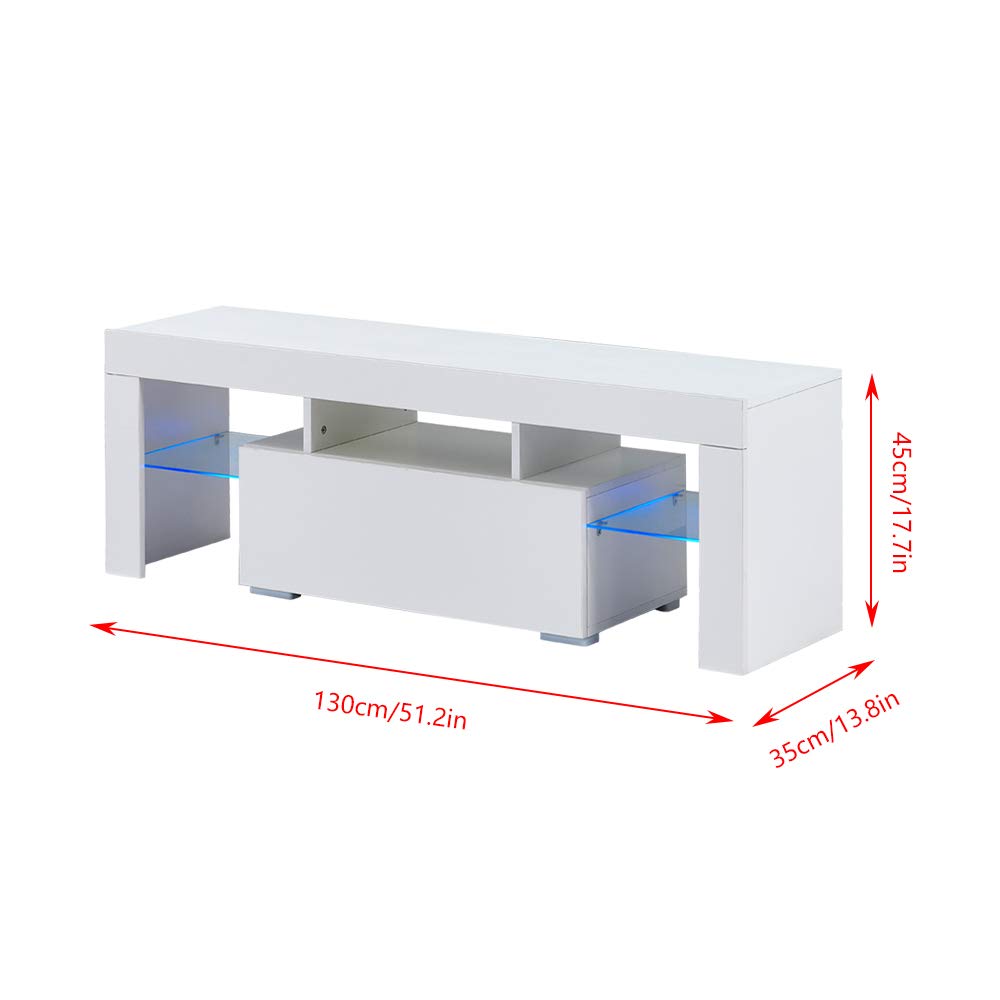 Low Board with TV Low TV Board with LED TV Width Mirror TV TV Living White BO-RION Storage, Stand, Type, Lighting, White, Rack, 130cm, Surface, Stand,