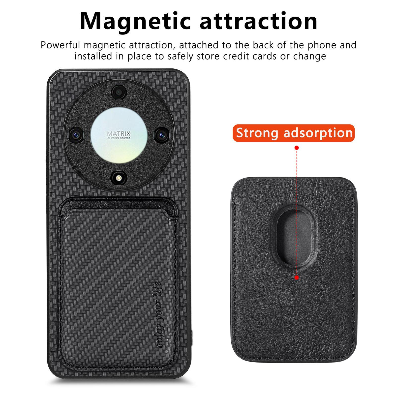 

For Honor X9a 5G/Magic5 Lite 5G Magnetic Card Holder Detachable Phone Case Leather Coated PC+TPU Cover Black