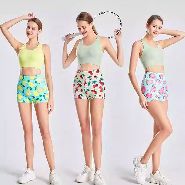Strawberry Donut High-Waist Yoga Shorts - Women's Printed Fitness & Sportswear.