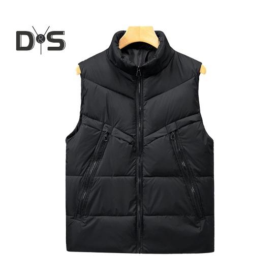 

Мужской жилет с воротником-стойкой, без рукавов, застежка-молния, жилет с карманами, однотонный утолщенный стеганый хлопковый жилет, куртка L чёрный