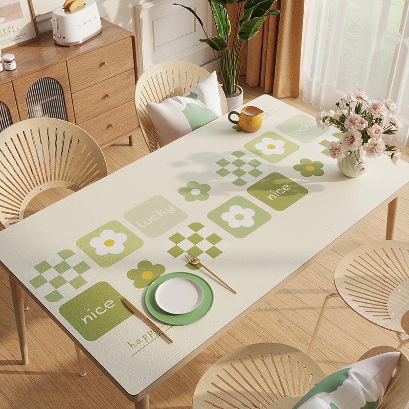 Small Fresh Pvc Waterproof, Oil-Proof And Scalding-Proof Leave-In Table Mat Rectangular Leather Tablecloth Dining Table Coffee Table