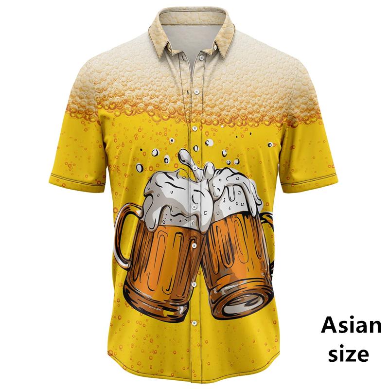 Beer Graphic Harajuku Shirts For Men 3D Print Short Sleeve Tees Summer Hawaiian Holiday Style Button Up Tops Woemn Lapel Shirts