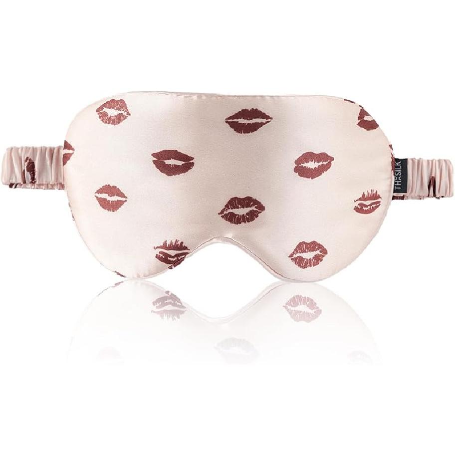 THXSILK Sleep Mask 100% 19 Momme Pure Mulberry Silk Super Smooth Cooling Decorative Sleep Eye Mask Blackout Eye Cover with Wide Head Strap, Sexy-lip-pink