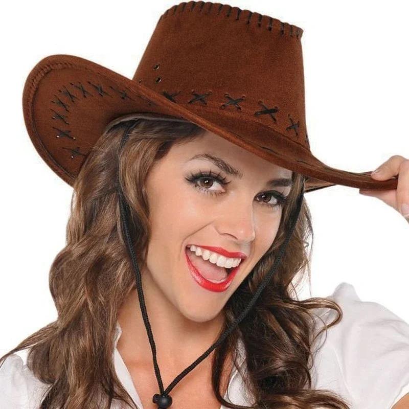 Western Cowboy Style Sun Hats Cowgirls Artificial Suede Wide Brim Leisure Woman Accessories Hats Head Decoration Handsome Hats