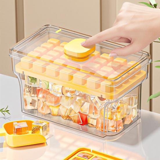 Eiswürfelform mit Schaufel und Aufbewahrungsbehälter 34/68 Fächer Eiswürfelform Ein-Knopf-Schnellentleerung BPA-frei Eiswürfelbereiter für Gefrierschrank und