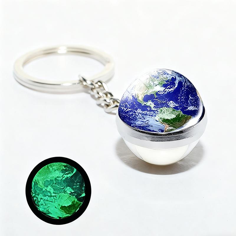 1PC Round Luminous Pendant with Ring Graduation Gift Planetary Earth Keychain Car Glow-in-the-Dark Durable Dual-Sided Cute