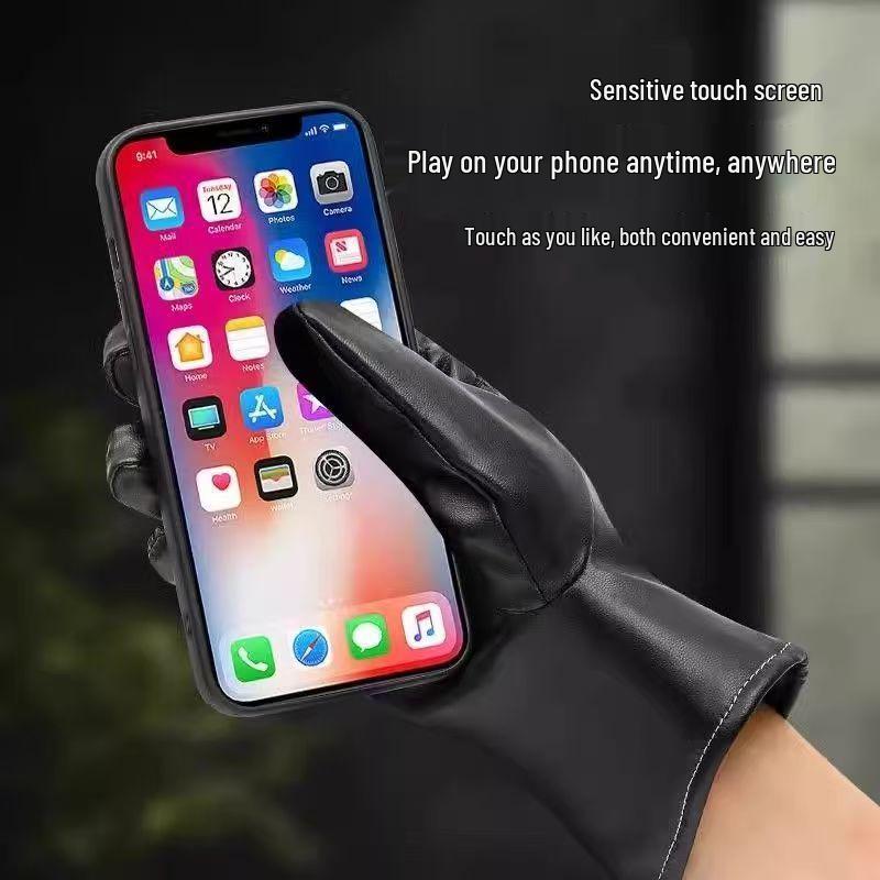 Men's Winter Leather Touchscreen Cycling Gloves - Thick, Windproof, and Warm