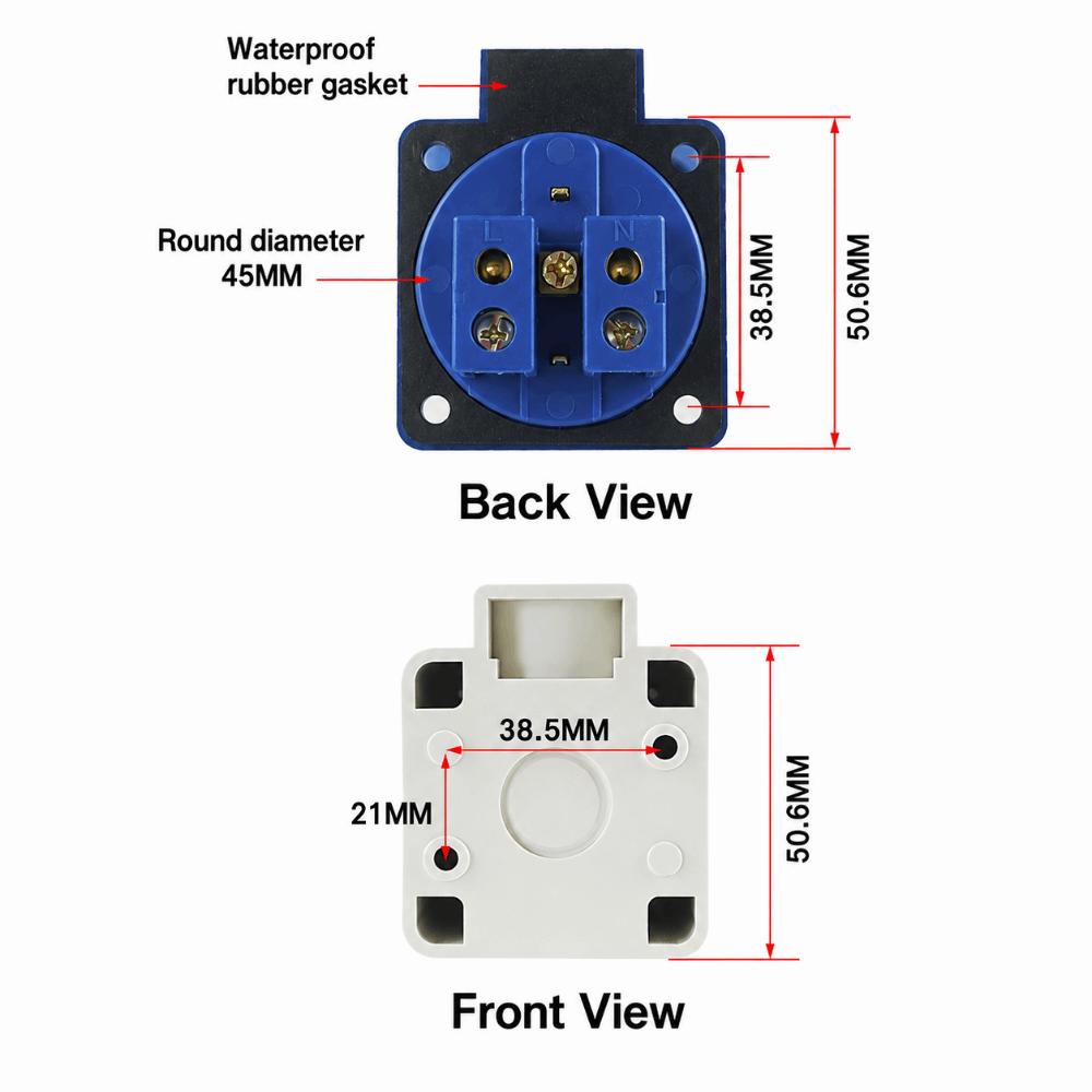 2 Pin 16A Industrial Connector Single Phase EU Standard Plug Waterproof Fitting  Outdoor Equipment