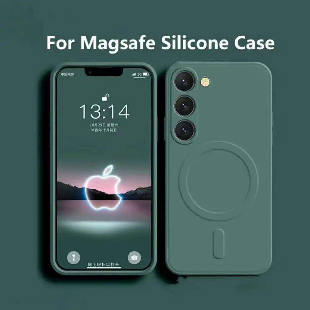 For Magsafe Magnetic Wireless Charge Case For Samsung Galaxy S24 Ultra S25 FE S23 S22 S21 Plus A15 A35 A55 Liquid Silicone Cover
