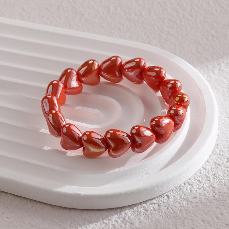 1 Pcs Colorful Heart Beaded Bracelets Retro Cute Women Jewelry Gift Bangles Valentine Gift