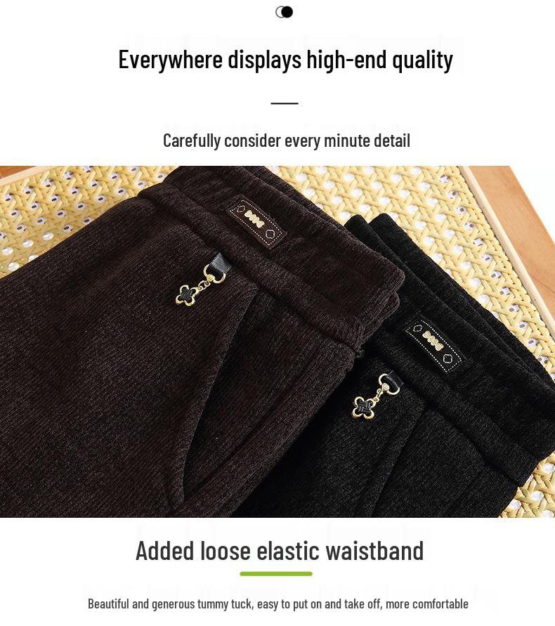 Mom's Warm Velvet High-Waist Flared Pants - Autumn/Winter, Elastic, Loose Fit for Middle-Aged & Elderly Women
