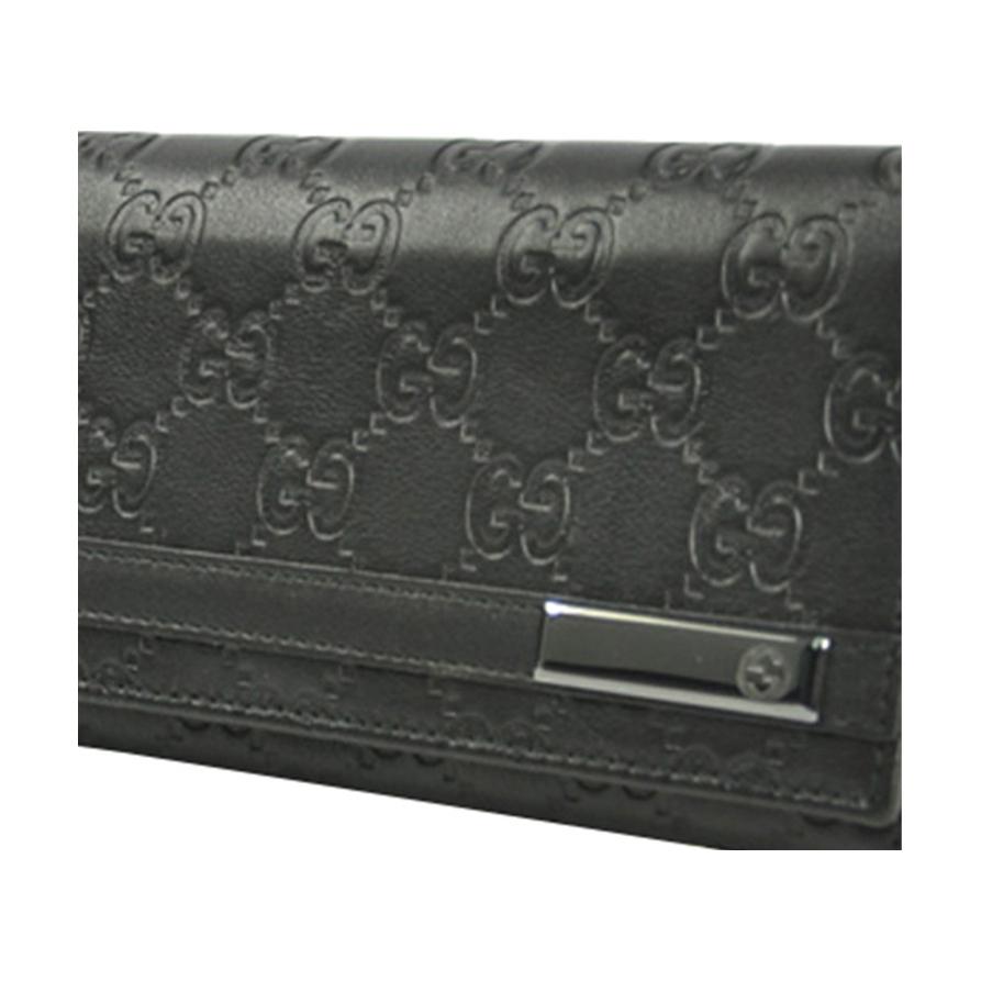 Gucci Metal Plaque Monogram Embossed Long Flap Leather Wallet Women Wallet Black 233112-AA61R-1000