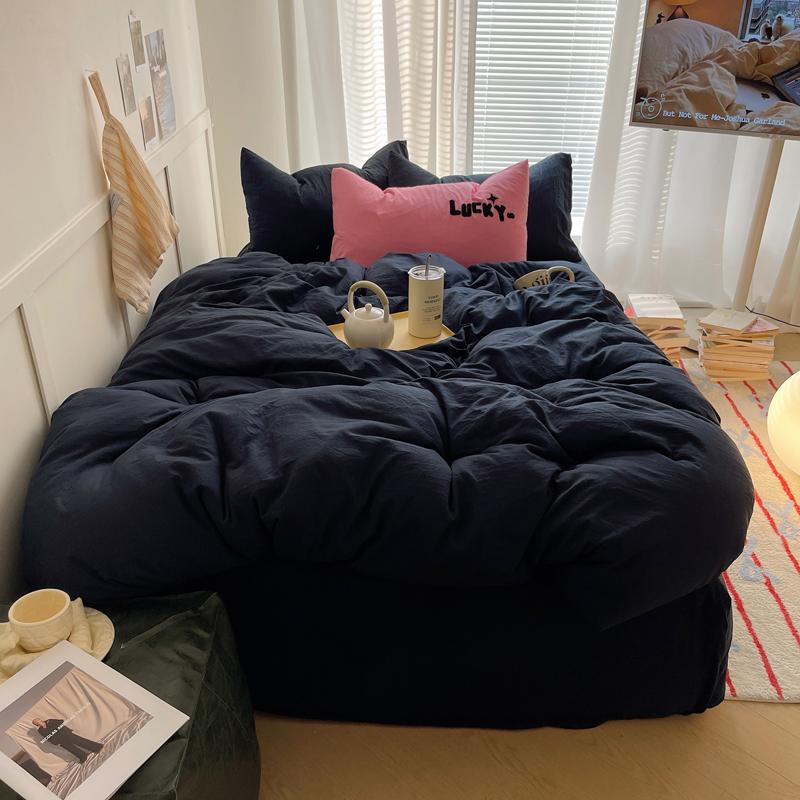 Solid INS Style Bedding Set For Adults Kids Pink Cotton Fitted Flat Sheet With Pillowcases Colorful King Queen Full Size