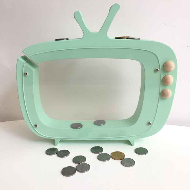 Wooden TV Money Boxes Ins Nordic Piggy Bank Wood Money Cans Toys For Kids Children Living Room Decoration Candy Color