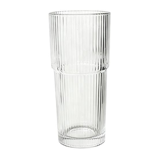 Ribbed Glass Tumbler with Lid And Straw, 560ml Capacity Iced Coffee Cup, Reusable Cold Drink Glass for Home, Travel Cup Fits Car Holder A