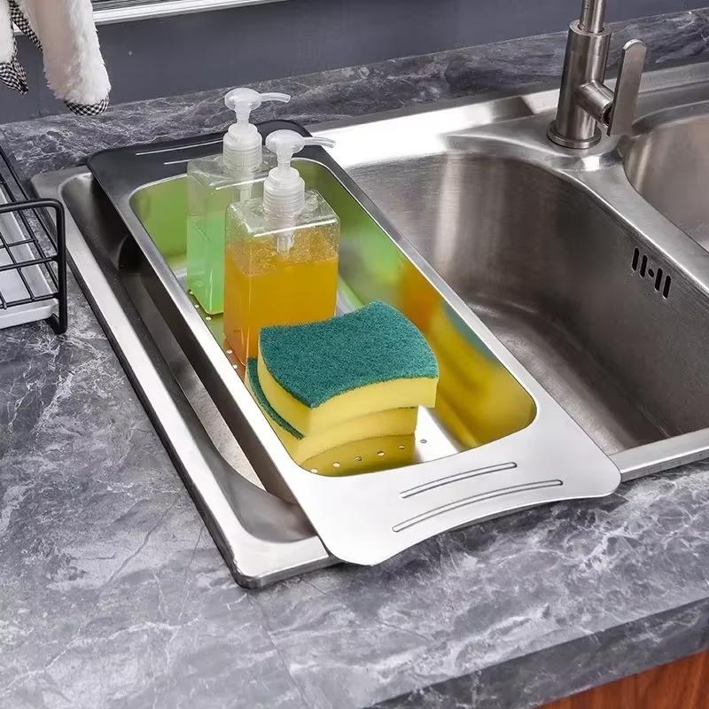 Stainless Steel Draining Rack Multifunctional Kitchen Sink Strainer Baskets Vegetable Fruit Bowl Storage Basket Household Tools