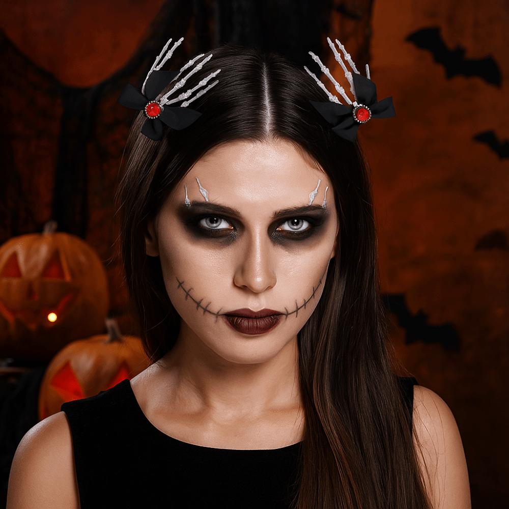 Rhinestone Ghost Claw Hair Clip Gothic Halloween Headwear Retro Skeleton Hand Hairpin  Women