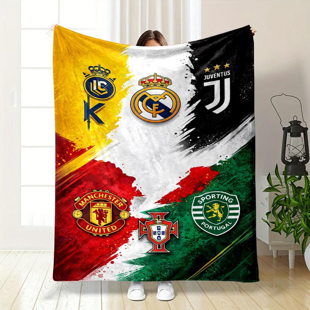 Football Team Logos with Colorful Background Flannel Blanket for Bedroom, Living Room, Sofa, and Nap