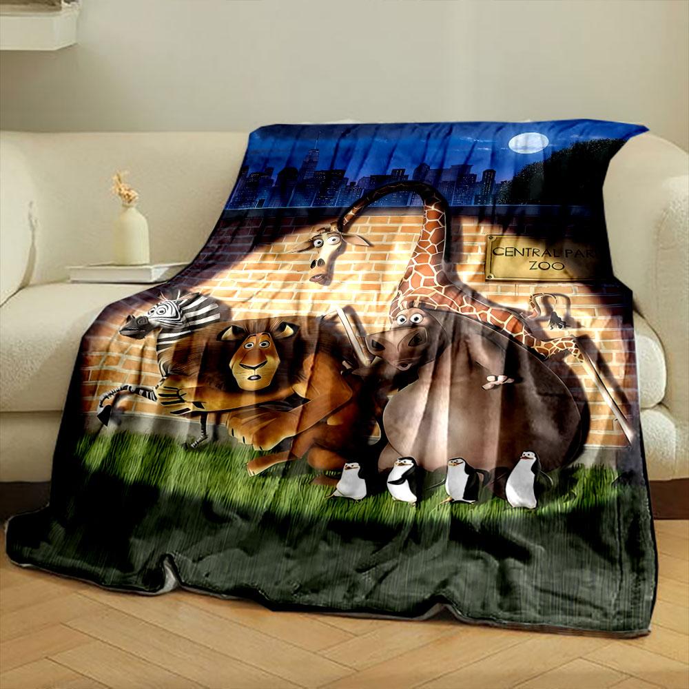 Madagascar Cartoon Characters Blanket Bedroom Blanket for Livingroom Couch Lunch Break Soft Throw for Friend's Festival Gift