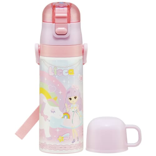 Skater Children's Water Bottle, 2-Way, 470ml (Direct Drinking) or 430ml (Cup Drinking), Licca-chan, 23 Years Old, Stainless Steel, Insulated, Lightwei