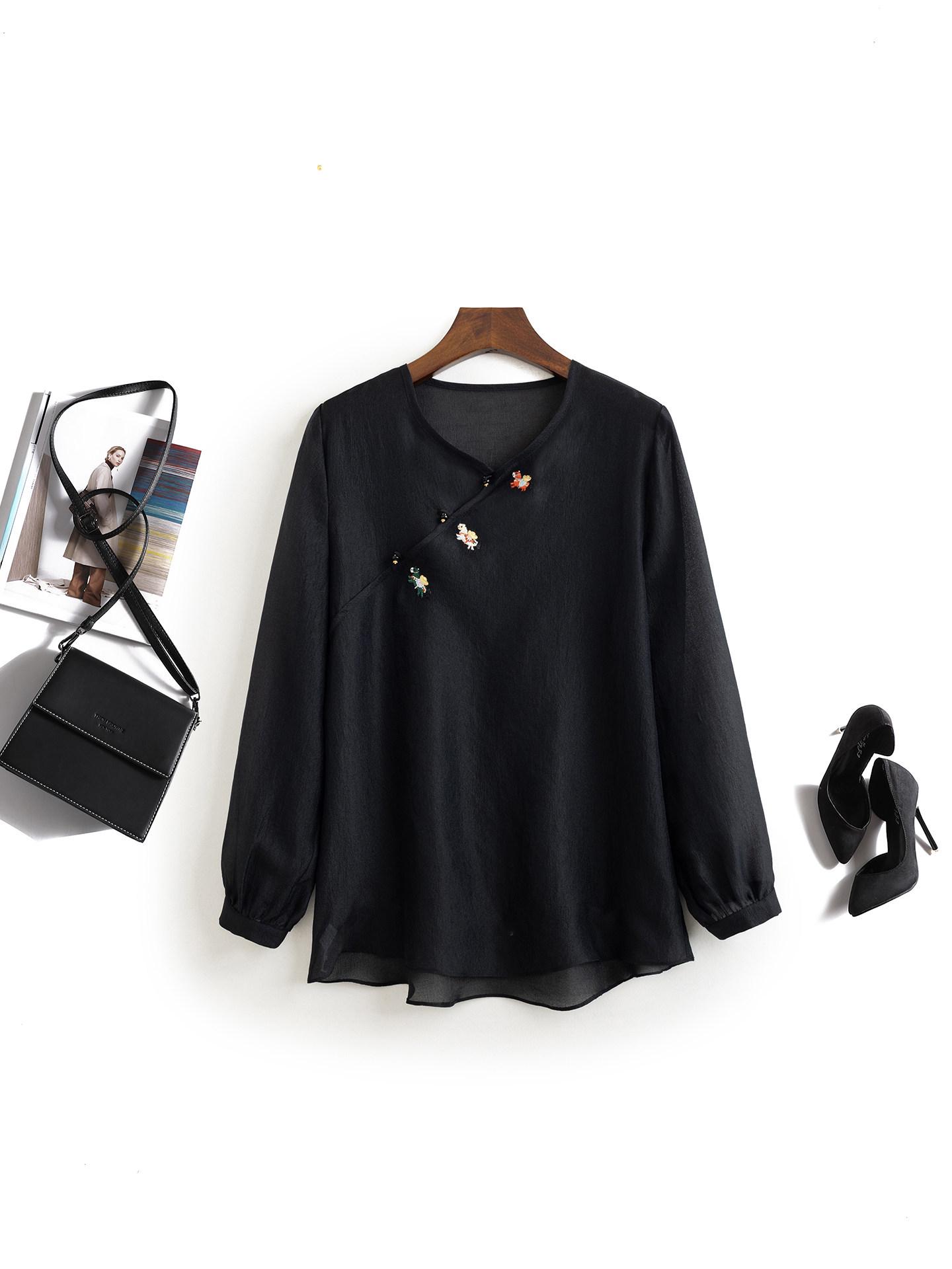 Elegant Zodiac Embroidered Long Sleeve T-Shirt - Women s Slimming Chinese Style Top XXL