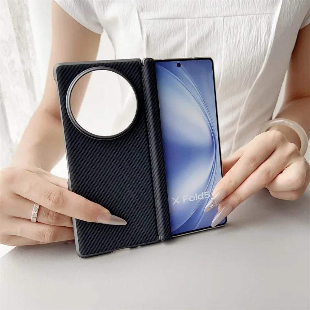 Business Sle Bla Matte Hard Carbon Fiber Pattern Phone Case for Vivo X Fold 5 Fold 3 Pro Skin Feel Shockproof Protect Back Cover