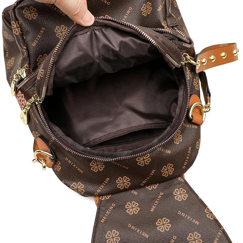 Multi-Function Backpack Women's Large Capacity Schoolbag Print Shoulder Crossbody Bag Travel Backpack