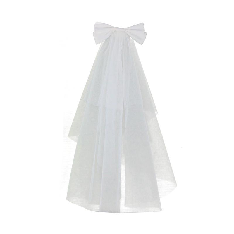 Vintage Fairy Bow Bridal Veil - Mori Style White Double Layer Wedding Accessory