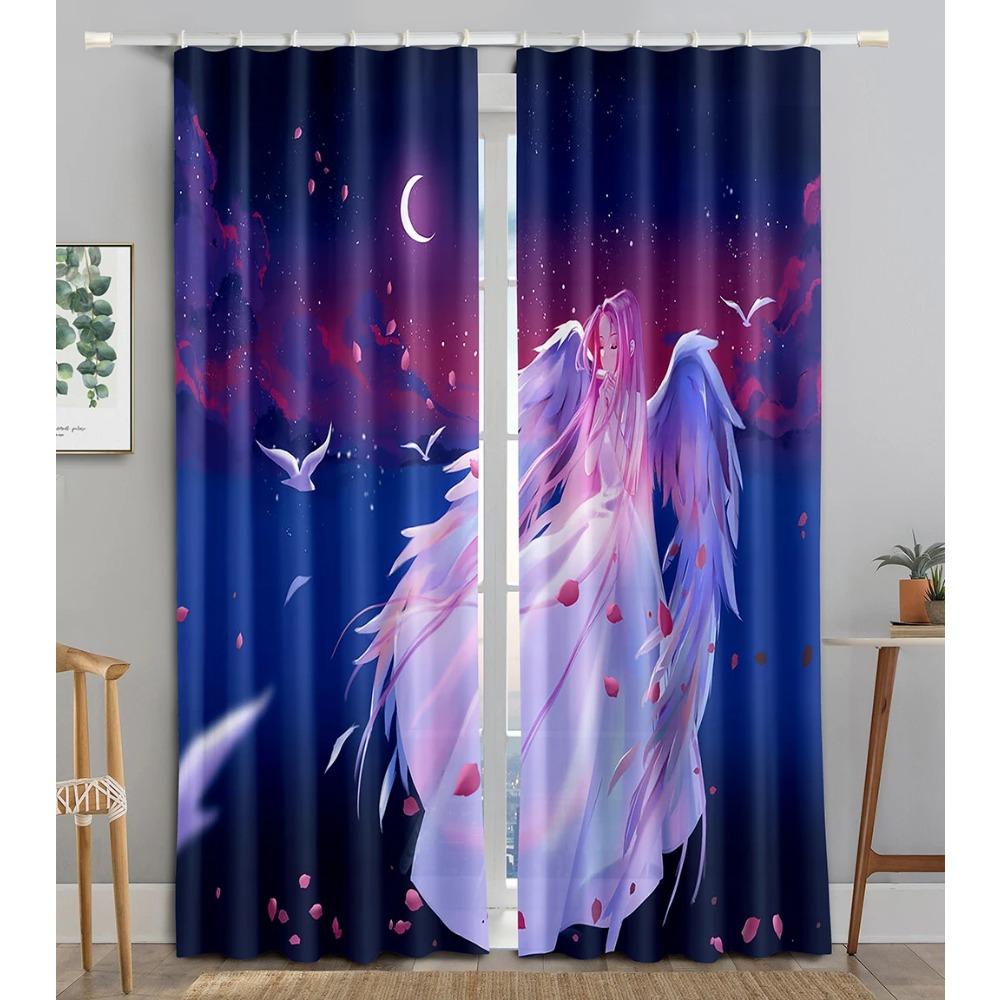 Angel Girls Maiden Cartoon Children Blackout Window Curtain for Living Room Bedroom Bathroom Kicthen Door Cupboard Decor Hooks