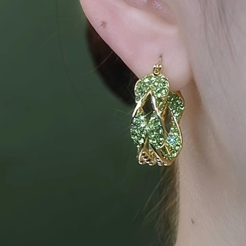 1 Pair Of Sparkling Green Cubic Zirconia Twisted Ring Earrings For Women Nature Theme Ear Jewelry Accessories Gift For Women