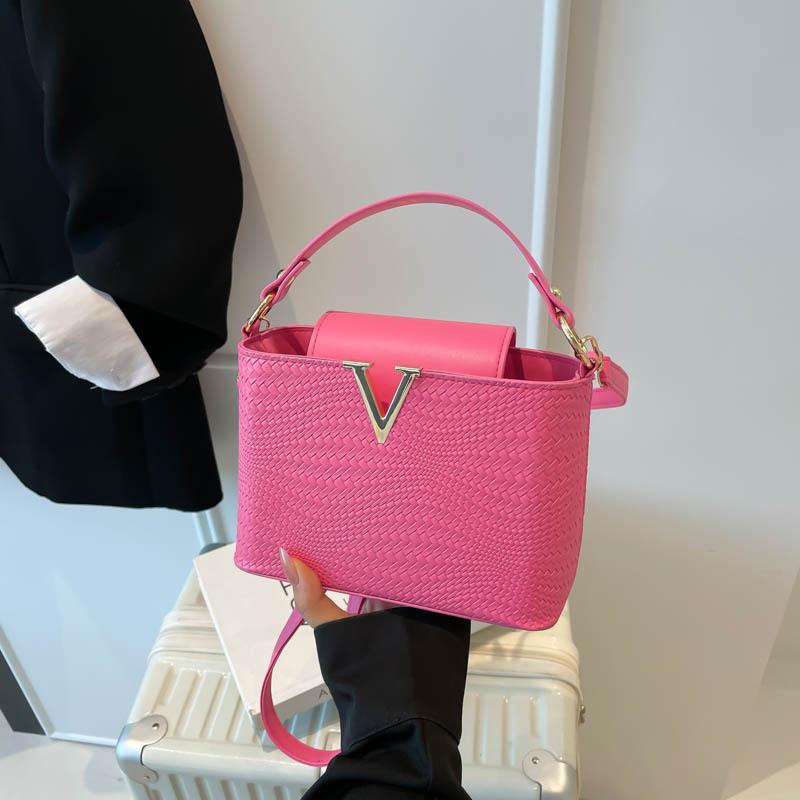 Premium Lychee Pattern Handbag Bag Summer Solid Color Commuting Fashionable Trendy Shoulder Messenger Women's Bag