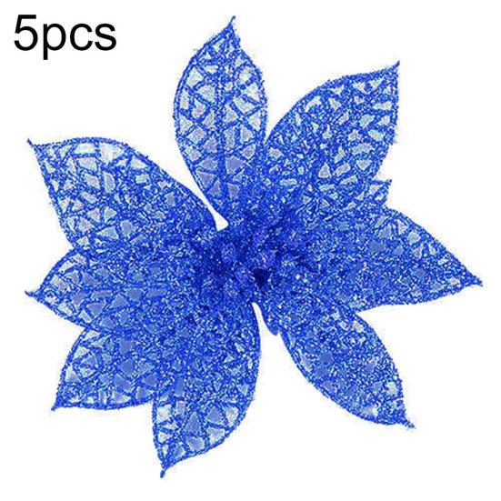 5Pcs Glitter Hollow Artificial Christmas Flower Ornament Xmas Tree Garland Decor