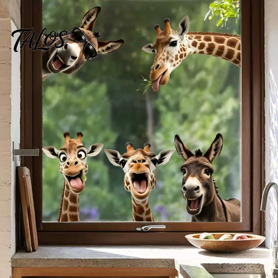 Adesivi in Vetro Dimensione Personalizzabile Giraffa Divertente Asino Statico Pellicola per Finestre, Animale da Fattoria Rimovibile Non Adesiva per Decorazione Casa Cucina Stanza degli Ospiti, Carino
