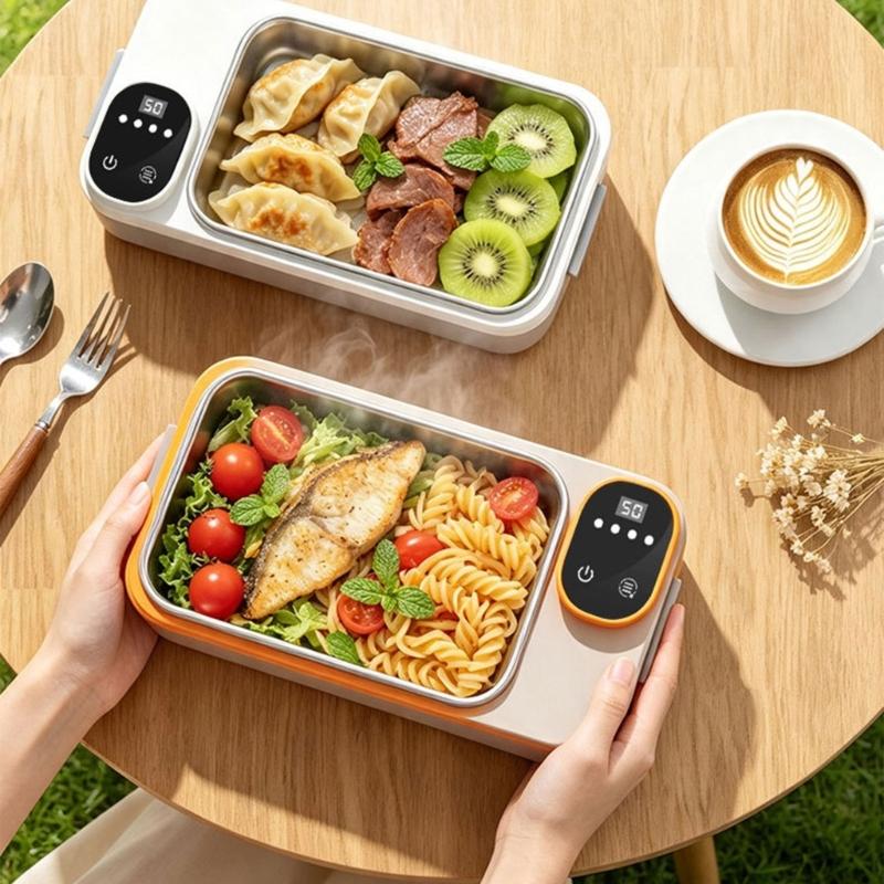 Beheizbare Lunchbox mit Akku und Digitalpanel, Wiederaufladbarer Akku, Herausnehmbarer 304er Stahlbehälter und Seitenverschlüssen