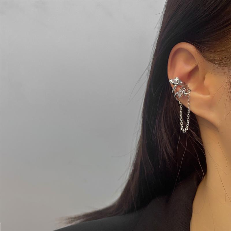 Korean Style Simple All-Match Tulip Chain Ear Clip Temperament Light Luxury Zircon Ear Bone Clip For Women  Jewelry