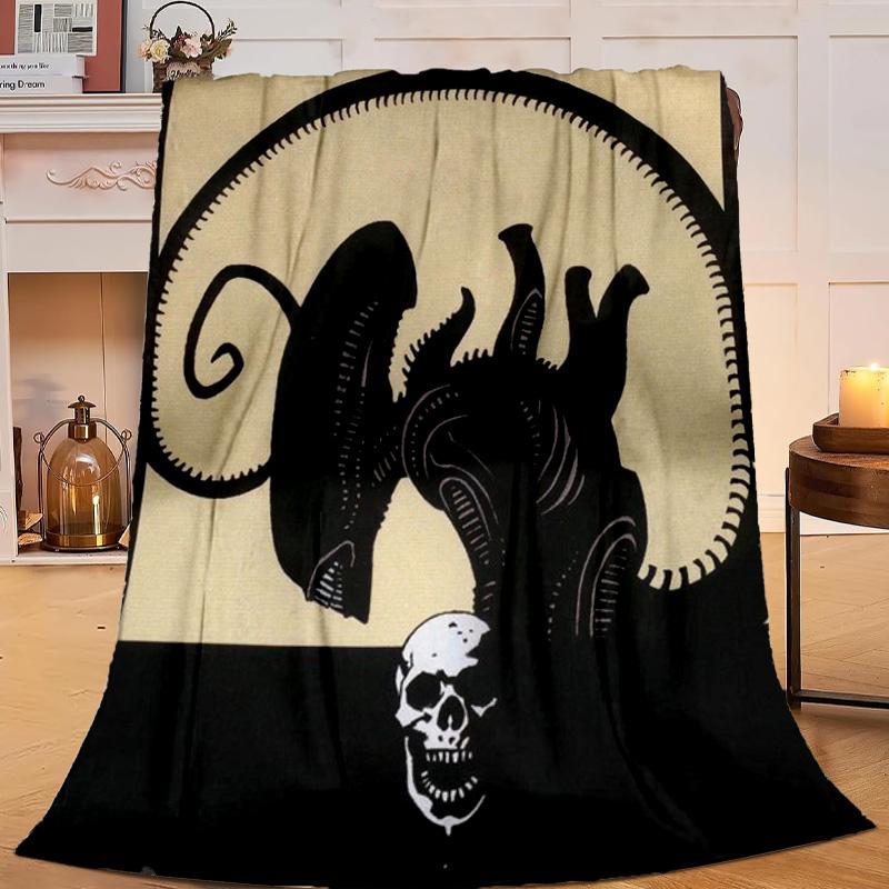 1PC Alien horror Artwork Flannel Blanket Gift, Suitable for Both Men And Women, Soft Ideal for Beds And Sofa, Birthday Or Christmas Gift