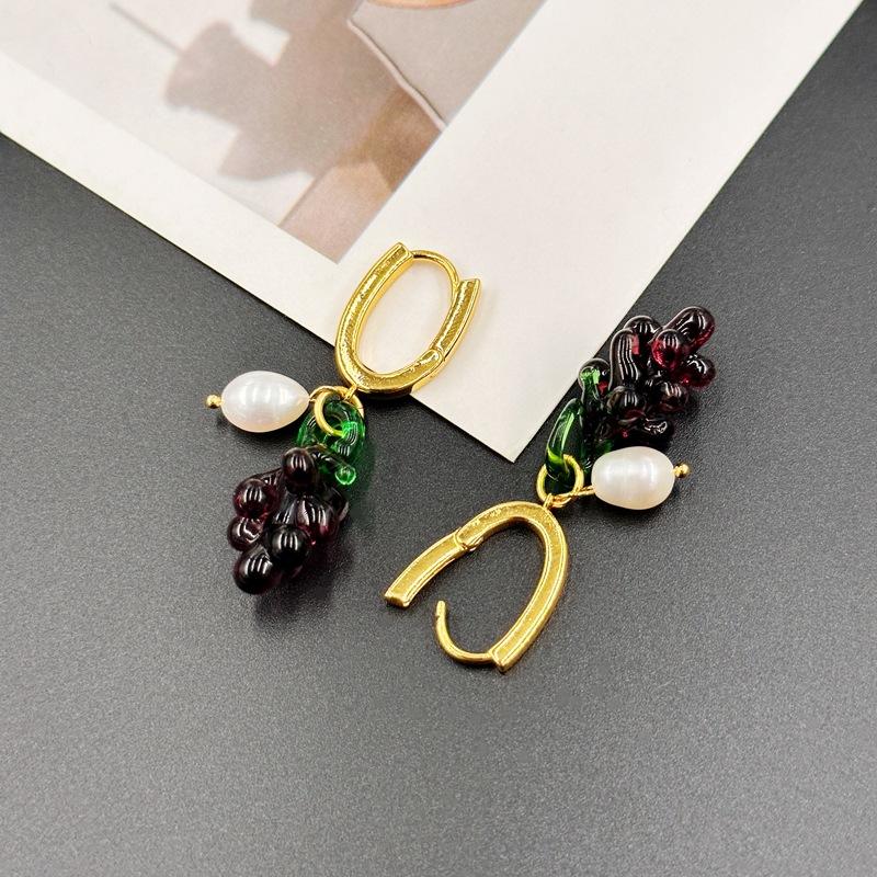 Manufacturer Supply Summer Fashion Light Luxury Earrings Summer Fruit Purple Grape Earrings Earrings Spot