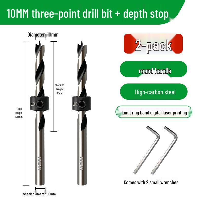 Carbon Steel Three-Point Twist Drill Bit for Hardwood and Enlargement - Compatible with Hand and Pillar Drills