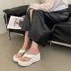 French Niche Seaside Vacation Toe Flip-flops Women's Thick Bottom Summer Muffin Slope Heel Outside Wearing Beach Cool Slippers