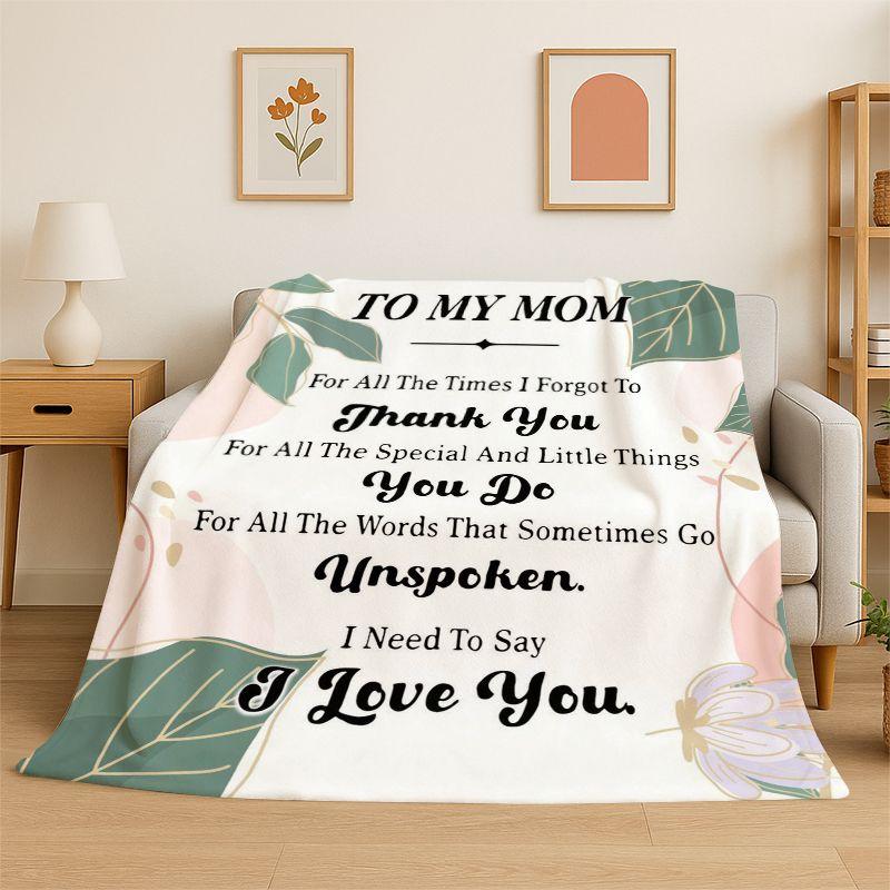 Gift Thanks To My Mom Mother Letter Present Flannel Blanket Soft Throw Blanket for Bedroom Living Room Bed Camping Picnic Nap