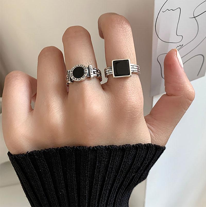 New Trends 925 Sterling Silver Finger Rings Engagement Jewelry For Women Creative Black Circle Party Accessories Gifts