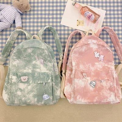 Kawaii Tatlı Tie Dye Kitap Çantası, Genç Kızlar Lise Kitap Çantası, Tuval Çok Yönlü Seyahat Sırt Çantası