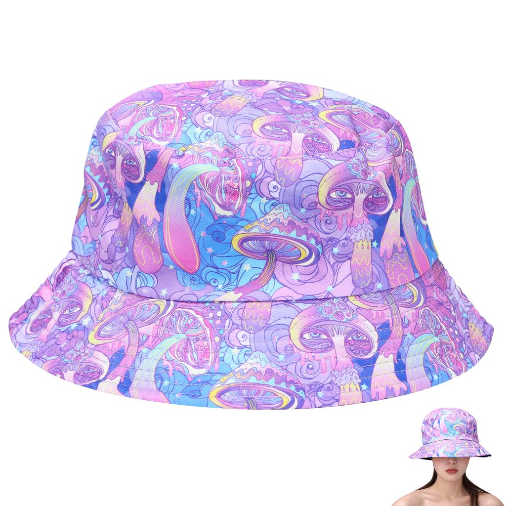 Fashion Bucket Hats for women Double Side Mushroom Design Summer Hats Outdoor Breathable Summer cap for Camping Traveling
