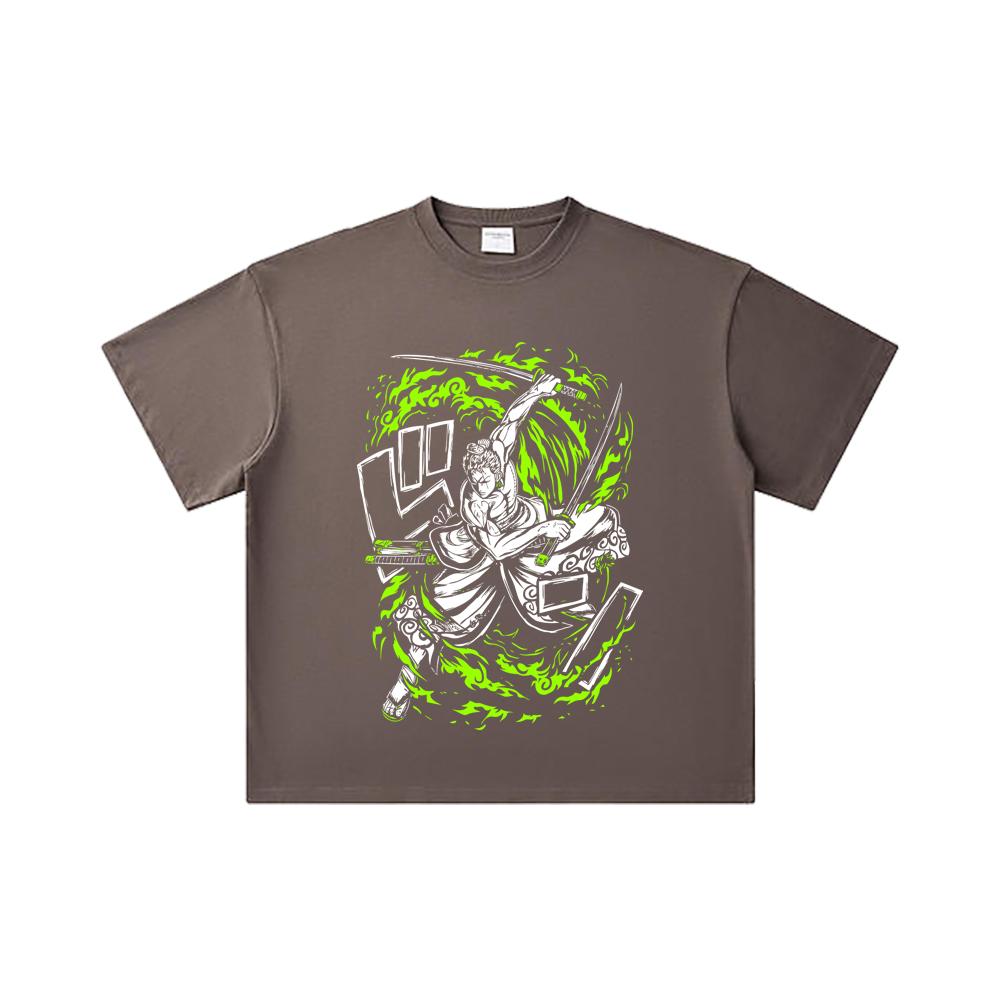 260 GSM Double Yarn 32 Count 100% Cotton One Piece V66 Zoro Print Unisex Heavy Cotton T Shirt