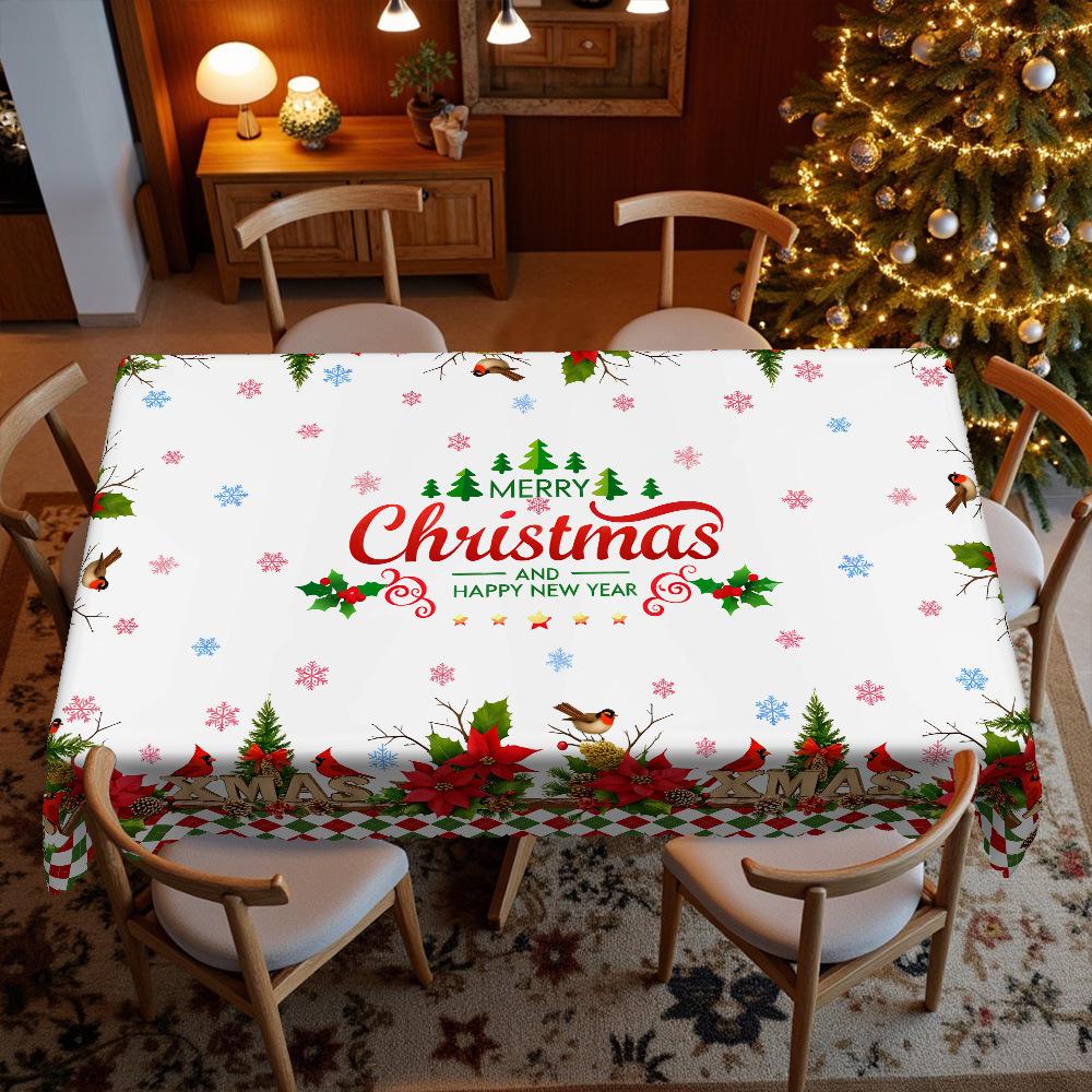 Weihnachts-Tischdecke, Leichter Luxus und Retro, Blumen- und Vogelmusterdruck, Wasserdicht und Ölfest zum Liegenlassen, Weihnachts-Tischdekoration