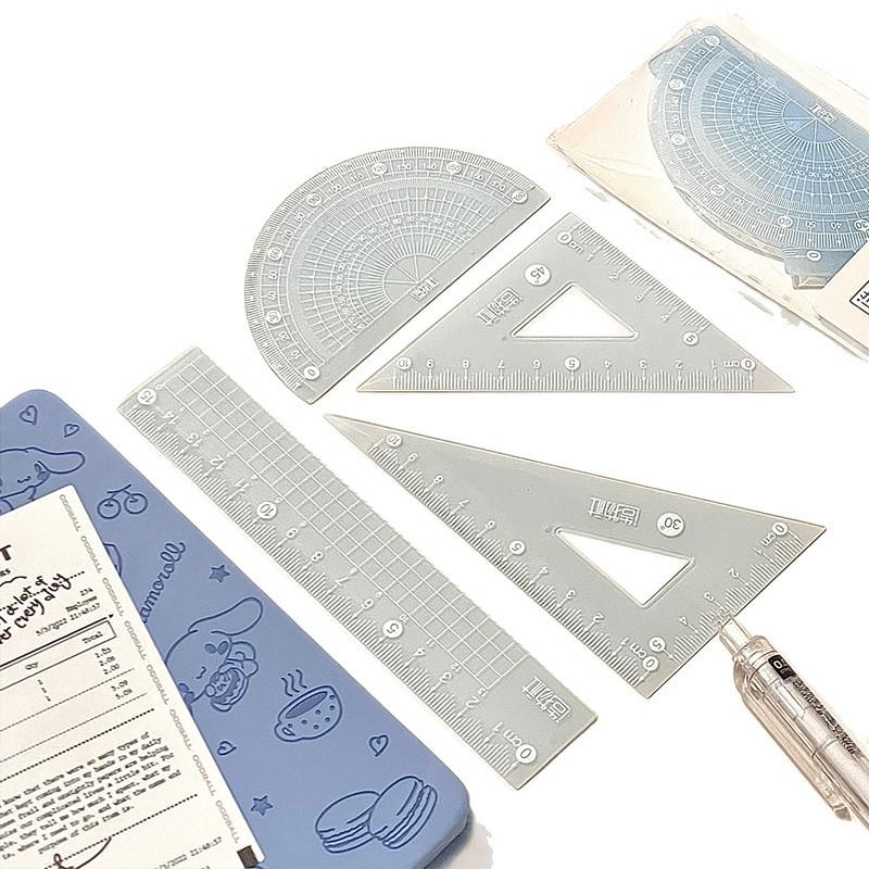 Transparent Stylish Student Exam Ruler Set: Includes Straight Ruler, Square, and Protractor In Multi-Size Options